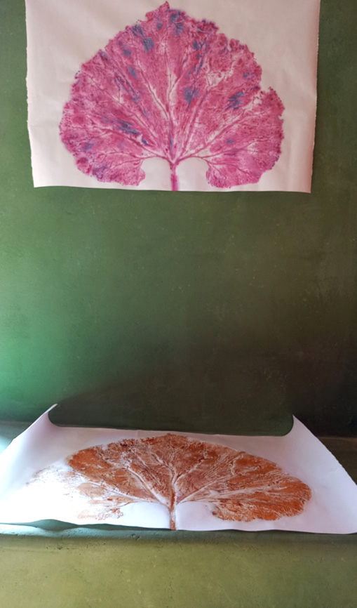 mulberry colored leaf print